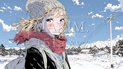 雪の積もる田舎道を歩いている若い女性 | 7572103-13110