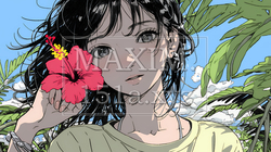 ハイビスカスと若い女性｜7813927-9744