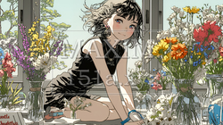 おもてなし（優しい心遣い）：来客のために花瓶に花を生ける若い女性 | 7598848-15338