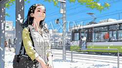 一人旅の旅先、街角で足を止めて道を確かめる若い女性 | 7598979-16624