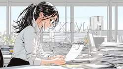 オフィスのデスクで、入念に書類をチェックする女性 | 7607235-16651