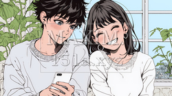 幸せそうに一緒にスマホを見る若いカップル｜7612881-6534