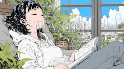 資料（本）を読みながら、うとうと眠ってしまう若い女性 | 7614285-15991