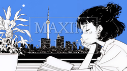 資料（本）を読みながら、うとうと眠ってしまう若い女性（シンプルな色使い） | 7618453-16033