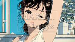 朝の目覚ましを止めて伸びをしている若い女性 | 7618740-15518