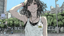 夏の急な雨でびしょ濡れの若い女性｜7646065-16215