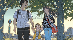仲の良い家族：父親、母親、その子どもが仲良く連れ立って歩いている | 7644372-12646