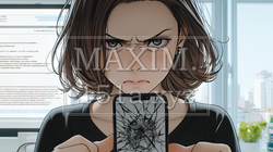 画面が激しく割れているスマートフォンを手にしているいる若い女性 | 7645357-8467