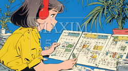 楽しい予定を考える女性｜カレンダーを見ながら計画を立てる若い女性のイラスト | 7648203-20467