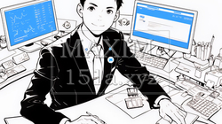 資料作成を行っている男性（シンプルな色使い）