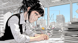 オフィスのデスクで、入念に書類をチェックする女性 | 7671116-16636