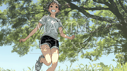喜びにあふれ、軽やかにスキップする若い女性 | 7671116-17006