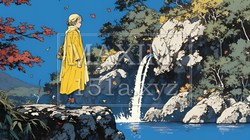滝のある渓谷の紅葉
