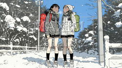 雪の日に友達と通学する女子高生 | 7680161-13081