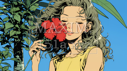 ハイビスカスと若い女性｜126757-8412