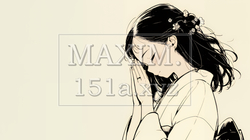 手を合わせてお祈りをしている和服姿の若い女性（シンプルな色使い） | 7703895-14551