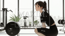 休日にジムで軽く運動する若い女性（シンプルな色使い） | 7706765-16293