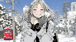 かじかんだ手に息を吹きかけて温めている若い女性 | 7712650-15273