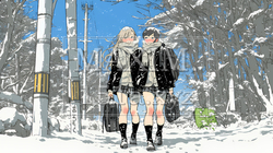 雪の日に友達と通学する女子高生 | 7714882-13078