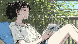 資料（本）を読みながら、うとうと眠ってしまう若い女性 | 7726549-15994