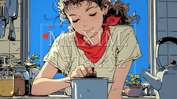 バレンタインプレゼント用のチョコレートを一生懸命作っている若い女性 | 7747400-14850