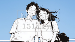 幸せそうなカップル：腰掛けて談笑（シンプルな色使い） | 7755255-11123