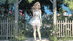 バラ園を散策している若い女性 | 7771207-11090