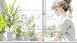 観葉植物の世話をする若い女性 | 7773904-16051