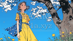 満開の桜の木の下を歩く若い女性｜7721132-7340