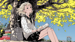 読書の秋：紅葉の木の下で本を読んでいる若い女性 | 7783194-12022