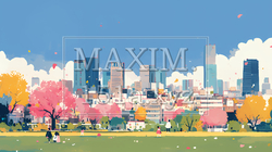 都市の町並みと青空（ポップでキュートな色使い） | 779476-11562