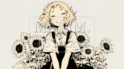 ひまわりと女性（シンプルな色使い）