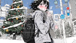 ホワイトクリスマスの街を歩く若い女性 | 7805740-6631