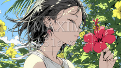 ハイビスカスと若い女性｜7834451-9749