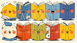 みんな本が大好き：読書週間や読書を促すためのかわいい挿絵・背景画 | 7824050-5802