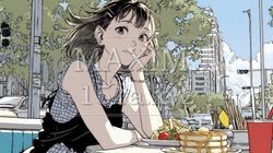 早朝のダイナー（喫茶店）でパンケーキ（モーニングセット）を食べる若い女性｜7854687-15637