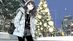 クリスマスイルミネーションが美しい街を散策する若い女性 | 7877316-6613