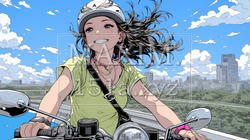 バイクに乗っている若い女性 | 787917-9821