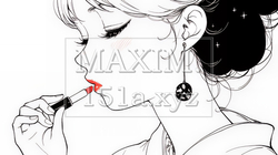 化粧をしている（口紅をつけている）若い女性（シンプルな色使い） | 7886108-12173