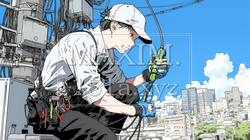 配線工事をしている男性作業員 | 788991-12955