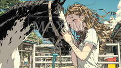 馬の世話をしている若い女性