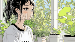 観葉植物の世話をする若い女性 | 7928518-16040