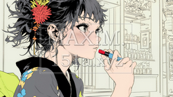 化粧をしている（口紅をつけている）若い女性
