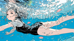 海で泳いでいる若い女性 | 7935395-10271