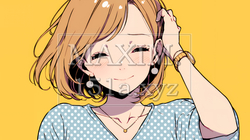 気恥ずかしそうに頭をかき、ごまかすような仕草を見せる若い女性 | 7936645-14136