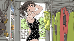 水着に着替え終わった若い女性