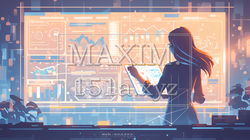 マーケティング・トレーディングデータなどの計量分析を行っている女性（シンプルな色使い）