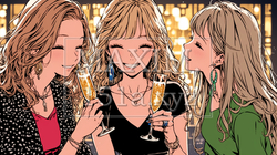 女子会：気の合う女友達が集まり、酒を交わし、おいしい食事をしながら、仕事の話や恋バナをしている | 7938074-5047