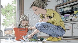 家の中で子どもと遊んでいる若い母親 | 7940539-8146