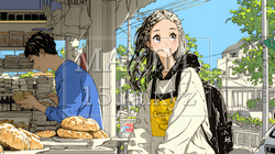 近所のパン屋で焼きたてパンを買う若い女性 | 7947011-16208